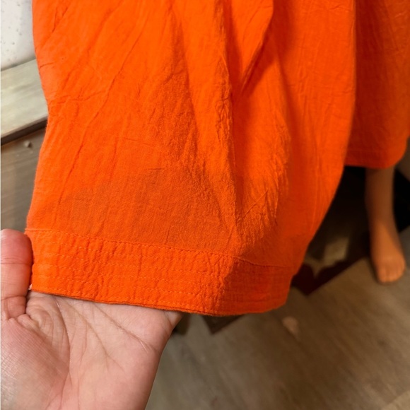 Vibrant Orange Shirt  A-Line Midi Skirt with Pleats - Picture 3 of 11